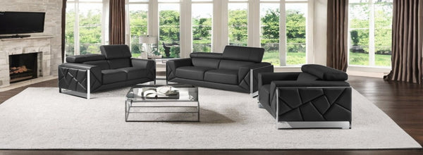 HomeRoots Three Piece Dark Gray Italian Leather Seating Set for 6 - Elegant Comfort & Modern Design 476542