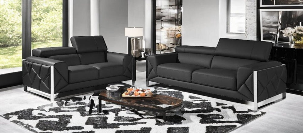 HomeRoots Two Piece Dark Gray Italian Leather Seating Set for 5 – Luxurious Sofa & Loveseat for Any Space 476543