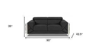 Homeroots Two Piece Indoor Dark Gray Italian Leather Five Person Seating Set Dark Grey  476543