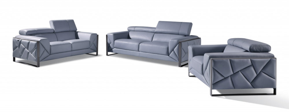 HomeRoots Three Piece Indoor Light Blue Italian Leather Seating Set for 6 - Elegant Comfort & Versatile Style! 476544