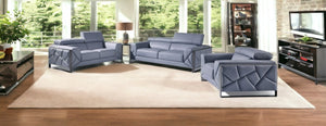 HomeRoots Three Piece Indoor Light Blue Italian Leather Seating Set for 6 - Elegant Comfort & Versatile Style! 476544