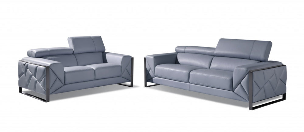 HomeRoots Two Piece Indoor Light Blue Italian Leather Seating Set for Five - Luxurious Comfort & Style 476545