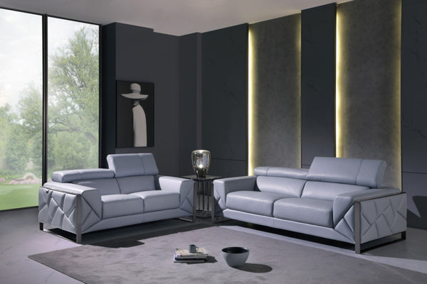 Homeroots Three Piece Indoor Italian Leather Seating Set For Six – Luxurious Comfort & Stylish Design Light Grey  476545