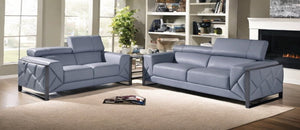 HomeRoots Two Piece Indoor Light Blue Italian Leather Seating Set for Five - Luxurious Comfort & Style 476545