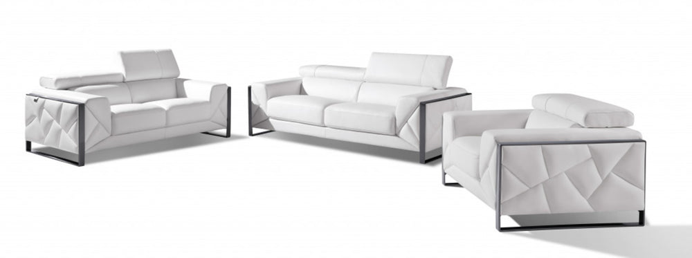 HomeRoots Three Piece Indoor White Italian Leather Seating Set for 6 - Chic Comfort & Contemporary Style 476546