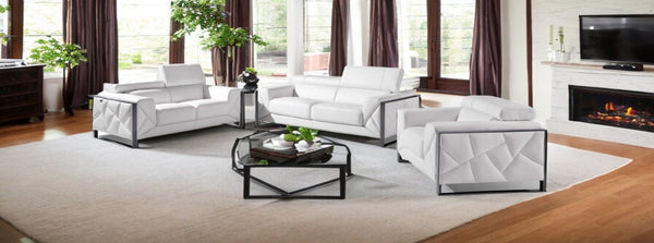 HomeRoots Three Piece Indoor White Italian Leather Seating Set for 6 - Chic Comfort & Contemporary Style 476546