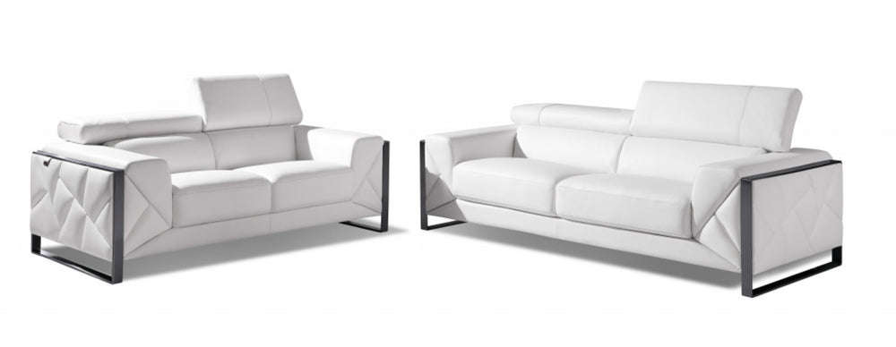 HomeRoots Two Piece Indoor White Italian Leather Seating Set for Five – Luxurious Comfort & Modern Style 476547