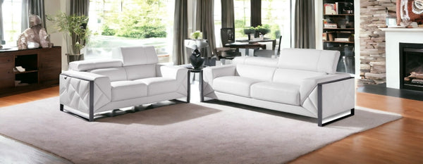 HomeRoots Two Piece Indoor White Italian Leather Seating Set for Five – Luxurious Comfort & Modern Style 476547