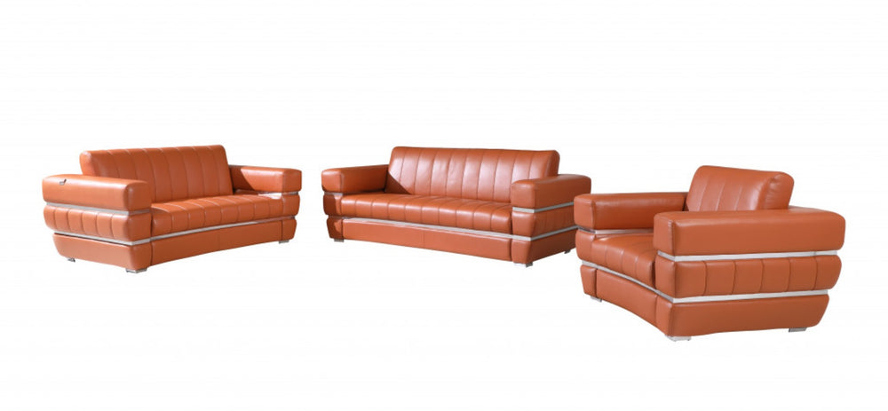 HomeRoots Three Piece Camel Italian Leather Seating Set for Six - Luxurious Comfort & Timeless Style Upgrade 476548