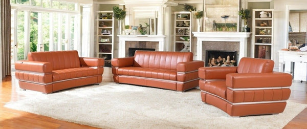 HomeRoots Three Piece Camel Italian Leather Seating Set for Six - Luxurious Comfort & Timeless Style Upgrade 476548