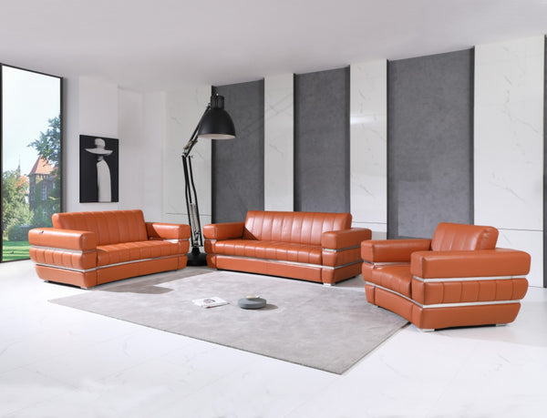 HomeRoots Three Piece Camel Italian Leather Seating Set for Six - Luxurious Comfort & Timeless Style Upgrade 476548