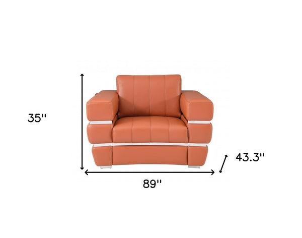 Homeroots Three Piece Indoor Camel Italian Leather Six Person Seating Set Camel  476548