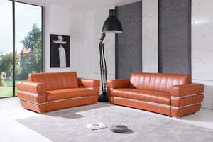 HomeRoots Two Piece Camel Italian Leather Seating Set for 5 - Stylish Sofa & Loveseat for Modern Living Rooms 476549