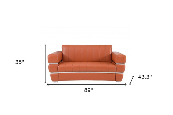 HomeRoots Two Piece Camel Italian Leather Seating Set for 5 - Stylish Sofa & Loveseat for Modern Living Rooms 476549