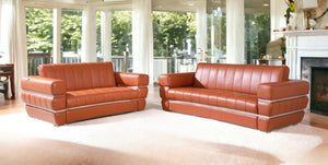 HomeRoots Two Piece Camel Italian Leather Seating Set for 5 - Stylish Sofa & Loveseat for Modern Living Rooms 476549