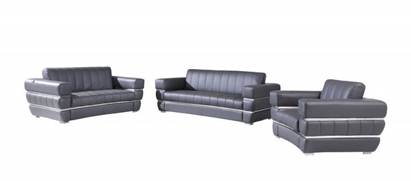 Homeroots Three Piece Indoor Italian Leather Seating Set For Six – Luxurious Comfort & Stylish Design Dark Grey  476550