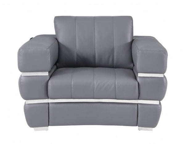 Homeroots Three Piece Indoor Italian Leather Seating Set For Six – Luxurious Comfort & Stylish Design Dark Grey  476550