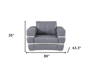 Homeroots Three Piece Indoor Italian Leather Seating Set For Six – Luxurious Comfort & Stylish Design Dark Grey  476550