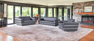 HomeRoots Three Piece Indoor Dark Gray Italian Leather Seating Set for 6 - Luxurious Comfort & Style 476550