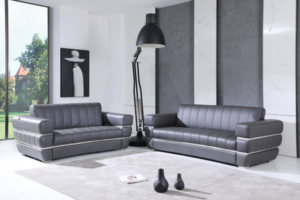 Homeroots Two Piece Indoor Dark Gray Italian Leather Five Person Seating Set Dark Grey  476551
