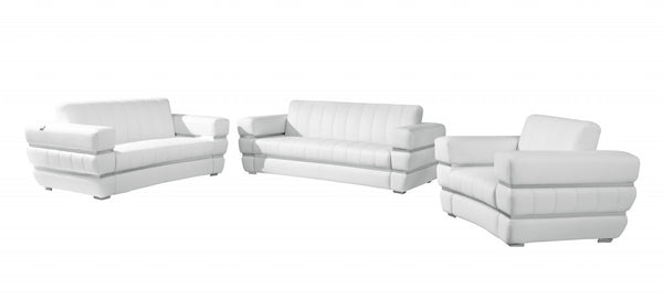 Homeroots Three Piece Indoor White Italian Leather Six Person Seating Set White  476552