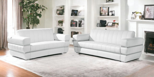 HomeRoots Two Piece Indoor White Italian Leather Seating Set for 5 – Stylish Comfort for Modern Living Rooms 476553