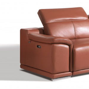 HomeRoots Two Piece Indoor Camel Italian Leather Reclining Seating Set for Five - Luxurious Comfort & Style 476555