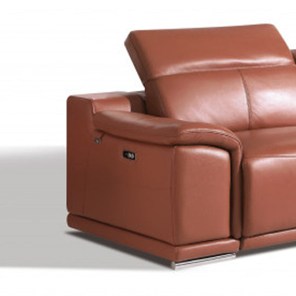 HomeRoots Two Piece Indoor Camel Italian Leather Reclining Seating Set for Five - Luxurious Comfort & Style 476555