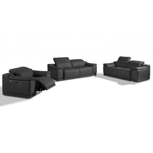 HomeRoots Three Piece Luxurious Dark Gray Italian Leather Seating Set for Comfort & Style - Seats 6! 476556