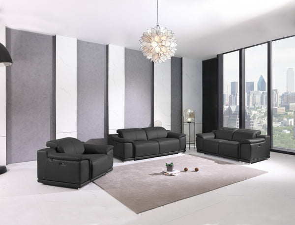 Homeroots Three Piece Indoor Dark Gray Italian Leather Six Person Seating Set Dark Grey  476556