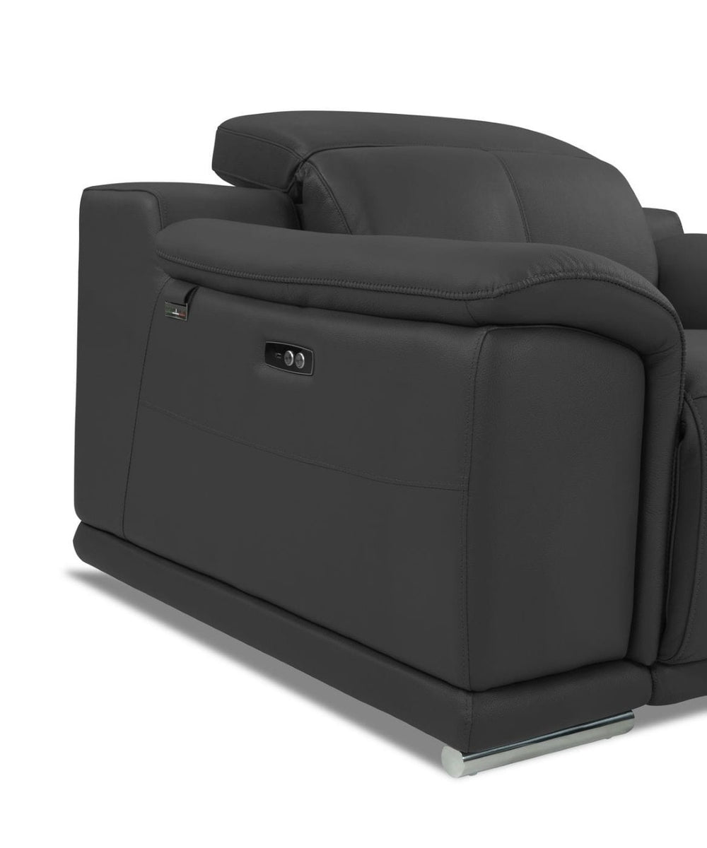 HomeRoots Two Piece Dark Gray Italian Leather Power Reclining Seating Set for 5 - Stylish Comfort & Durability 476557