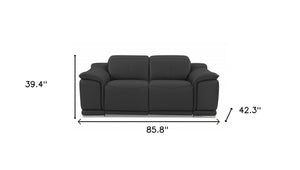 Homeroots Two Piece Indoor Dark Gray Italian Leather Five Person Seating Set Dark Grey  476557