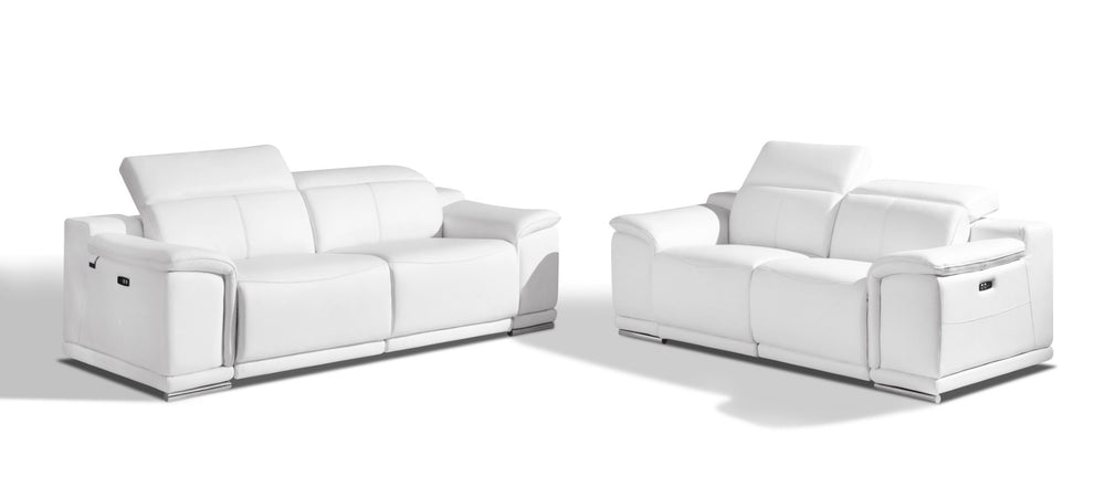 HomeRoots Two Piece Indoor White Italian Leather Seating Set for 5 - Power Reclining Comfort & Modern Style 476559
