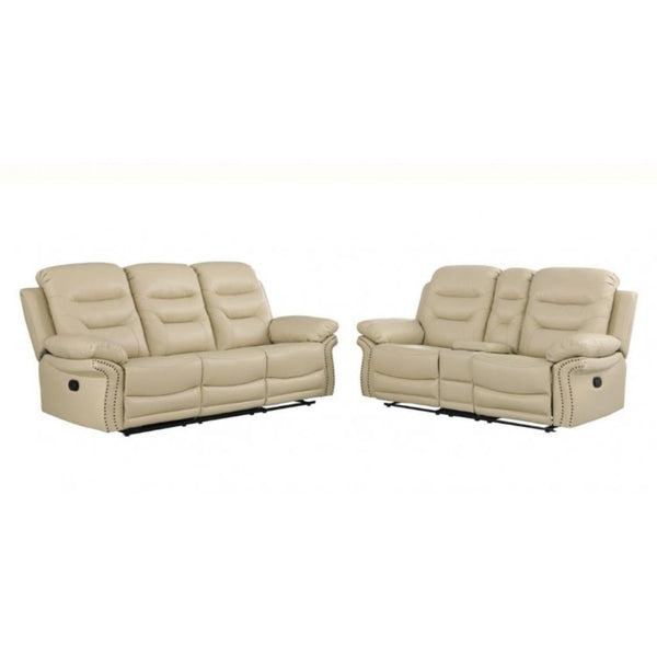 Homeroots Two Piece Indoor Beige Italian Leather Five Person Seating Set Beige  476560