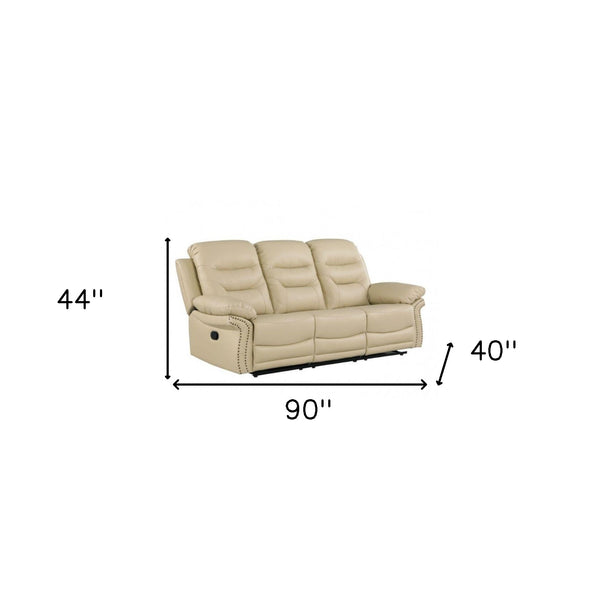 Homeroots Two Piece Indoor Beige Italian Leather Five Person Seating Set Beige  476560