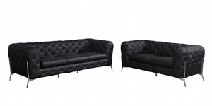 Homeroots Three Piece Indoor Italian Leather Seating Set For Six – Luxurious Comfort & Stylish Design Black  476561