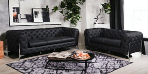 HomeRoots Two Piece Indoor Black Italian Leather Seating Set - Luxurious Sofa & Loveseat for Modern Elegance 476561