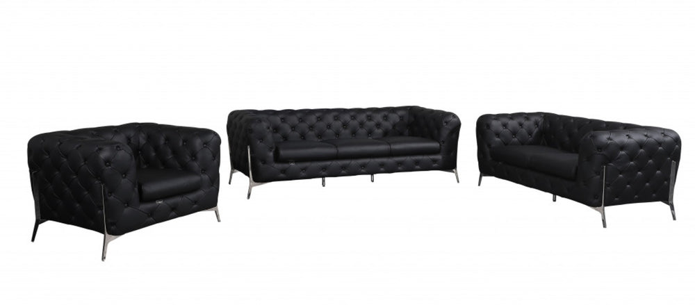 HomeRoots Three Piece Indoor Black Italian Leather Seating Set for 6 - Elegant, Comfortable & Durable Design 476562