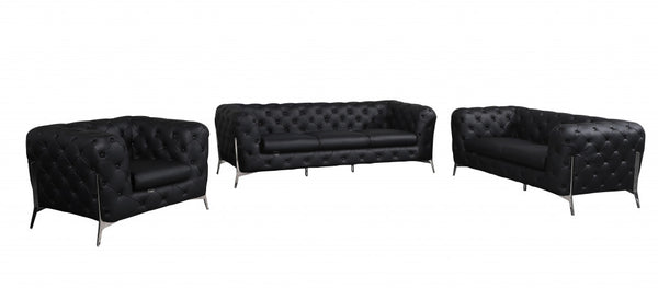 Homeroots Three Piece Indoor Italian Leather Seating Set For Six – Luxurious Comfort & Stylish Design Black  476562