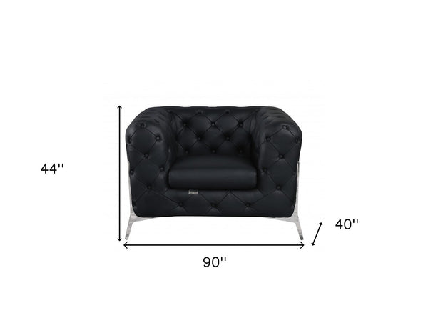 Homeroots Three Piece Indoor Italian Leather Seating Set For Six – Luxurious Comfort & Stylish Design Black  476562