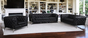 HomeRoots Three Piece Indoor Black Italian Leather Seating Set for 6 - Elegant, Comfortable & Durable Design 476562