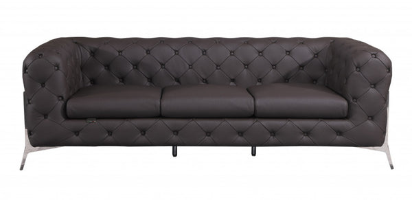 HomeRoots Two Piece Indoor Brown Italian Leather Sofa and Loveseat Set - Luxurious Comfort for Five People 476563