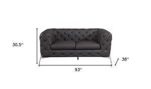 HomeRoots Two Piece Indoor Brown Italian Leather Sofa and Loveseat Set - Luxurious Comfort for Five People 476563