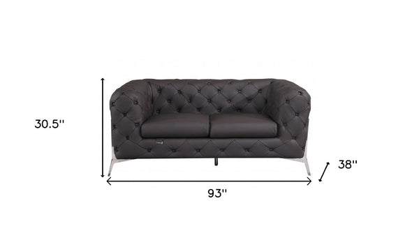 HomeRoots Two Piece Indoor Brown Italian Leather Sofa and Loveseat Set - Luxurious Comfort for Five People 476563