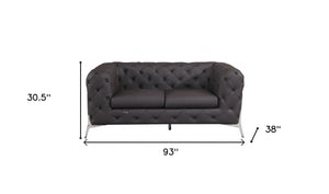 Homeroots Two Piece Indoor Brown Italian Leather Five Person Seating Set Brown  476563