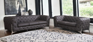 HomeRoots Two Piece Indoor Brown Italian Leather Sofa and Loveseat Set - Luxurious Comfort for Five People 476563