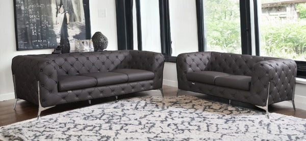 HomeRoots Two Piece Indoor Brown Italian Leather Sofa and Loveseat Set - Luxurious Comfort for Five People 476563
