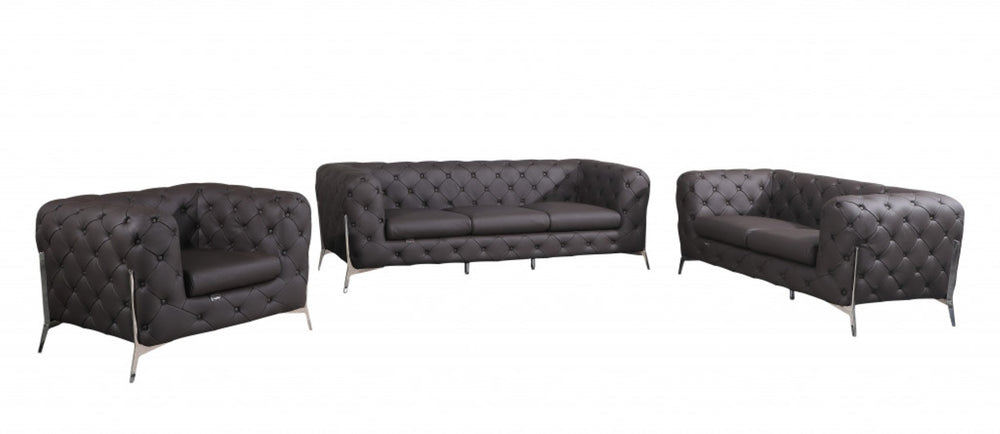 HomeRoots Three Piece Indoor Brown Italian Leather Seating Set for Six – Elegant Comfort & Timeless Style 476564