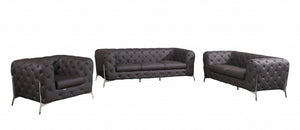 Homeroots Three Piece Indoor Italian Leather Seating Set For Six – Luxurious Comfort & Stylish Design Brown  476564