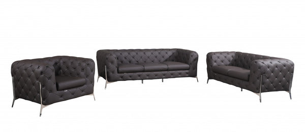 Homeroots Three Piece Indoor Italian Leather Seating Set For Six – Luxurious Comfort & Stylish Design Brown  476564